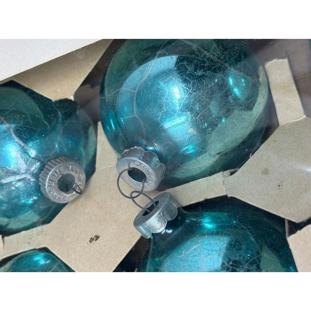 Shiny Brite Glass Ornaments Blue Silver Vintage 12pc MCM USA Made Box Set